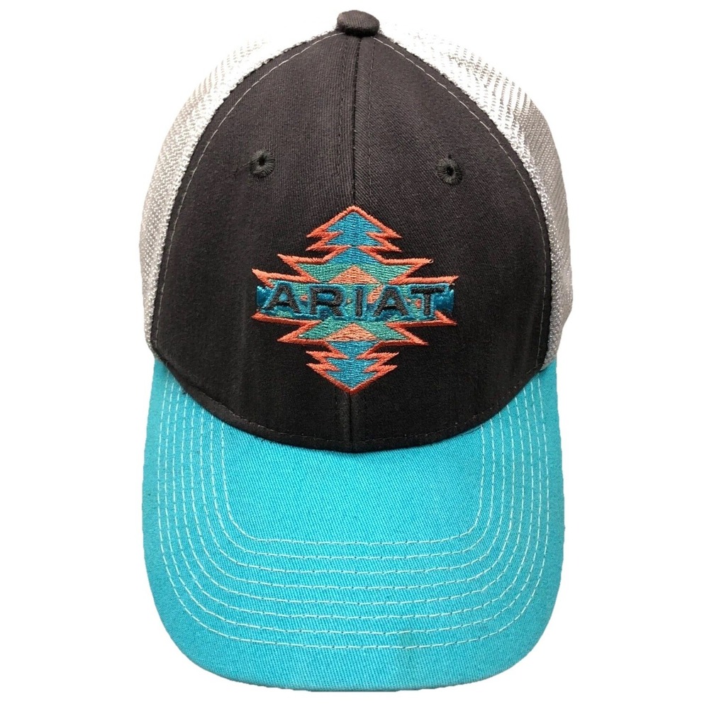 Ariat Trucker Hat Cap Snap Back‎ Blue Teal Mesh South Western Cowboy Boots Aztec